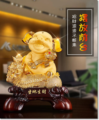 HOME Company Shop Business hall lobby Efficacious thriving business Money drawing GOOK LUCK Fortune RUYI Golden Pig statue