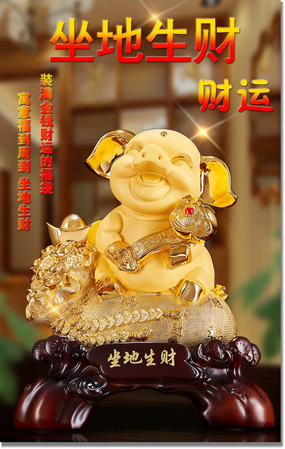 HOME Company Shop Business hall lobby Efficacious thriving business Money drawing GOOK LUCK Fortune RUYI Golden Pig statue