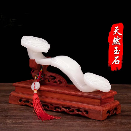 HOME Company shop Bless safe Good Luck bring wealth Mascot PING AN White jade RU YI FENG SHUI decorative Statue talisman