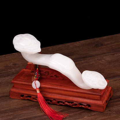 HOME Company shop Bless safe Good Luck bring wealth Mascot PING AN White jade RU YI FENG SHUI decorative Statue talisman