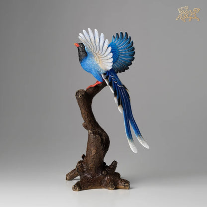 HOME Company shop stock market Money drawing Auspicious GOOD Luck bird Magpie Talisman brass Sculpture Decoration mascot