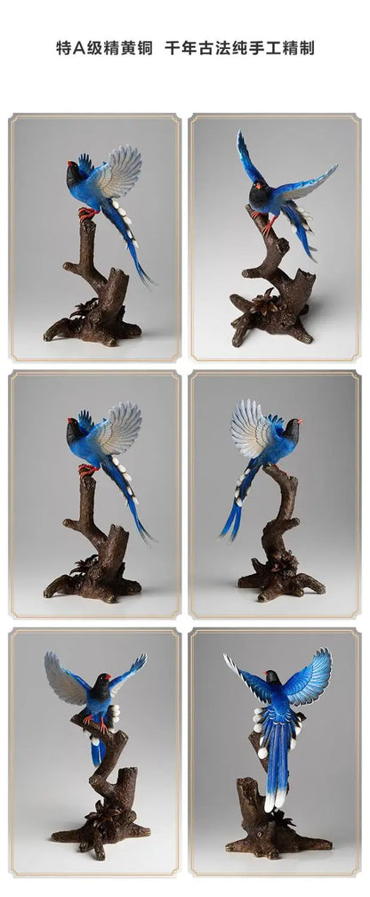 HOME Company shop stock market Money drawing Auspicious GOOD Luck bird Magpie Talisman brass Sculpture Decoration mascot