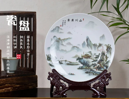 HOME LIVING ROOM Bookcase TOP Decor art Propitious Good luck FENG SHUI CHINA handmade porcelain art plate statue--good quality