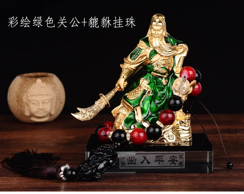 HOME OFFICE Company SHOP CAR Efficacious Money Drawing thriving business Green GUAN GONG God of Wealth FENG SHUI BRASS statue