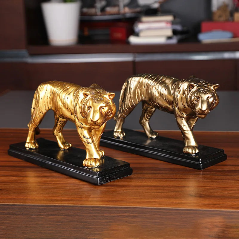 HOME OFFICE Decor ART bring fortune Success gold leopard Cheetah tiger GOOD LUCK Mascot  animal statue