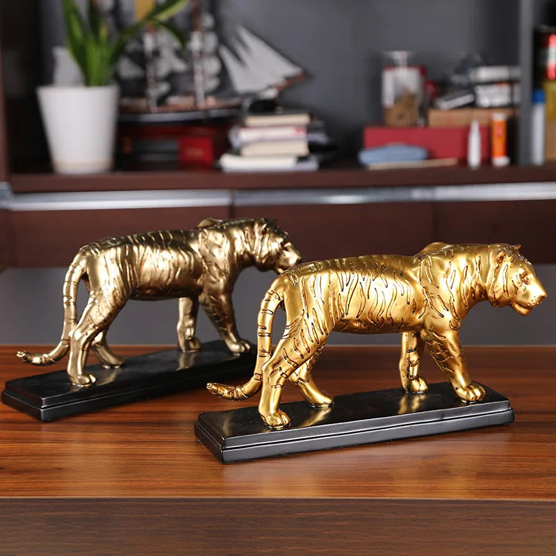 HOME OFFICE Decor ART bring fortune Success gold leopard Cheetah tiger GOOD LUCK Mascot  animal statue