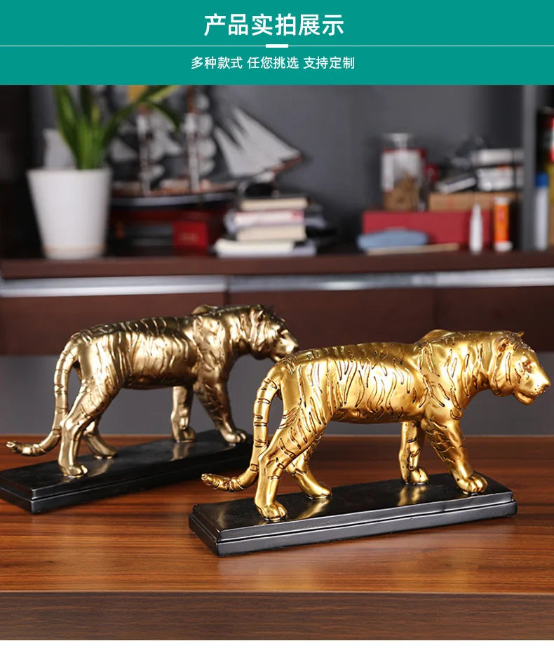 HOME OFFICE Decor ART bring fortune Success gold leopard Cheetah tiger GOOD LUCK Mascot  animal statue