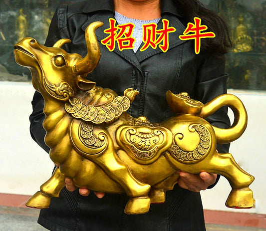 HOME SHOP Company FENG SHUI Stock business Money Drawing GOOD LUCK Bull Taurus Mascot Brass statue  49CM large