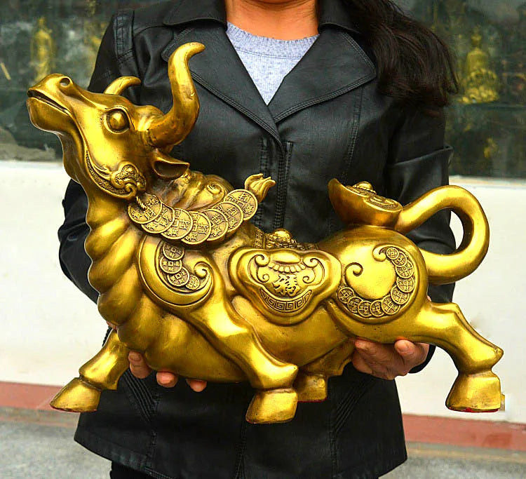 HOME SHOP Company FENG SHUI Stock business Money Drawing GOOD LUCK Bull Taurus Mascot Brass statue  49CM large