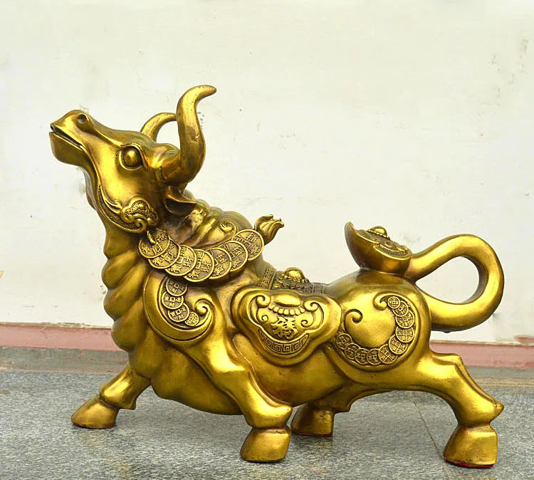 HOME SHOP Company FENG SHUI Stock business Money Drawing GOOD LUCK Bull Taurus Mascot Brass statue  49CM large