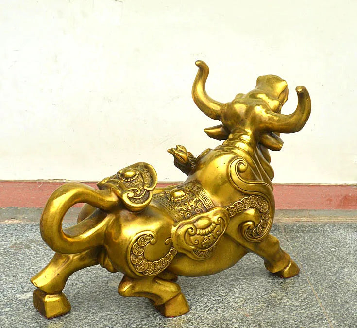 HOME SHOP Company FENG SHUI Stock business Money Drawing GOOD LUCK Bull Taurus Mascot Brass statue  49CM large