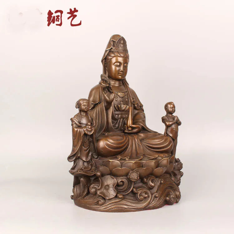 HOME SHOP bless Safety Health GOOD luck Talisman efficacious Protection TONGZI Guanyin Bodhisattva Bronze Buddha statue