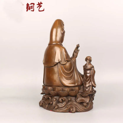 HOME SHOP bless Safety Health GOOD luck Talisman efficacious Protection TONGZI Guanyin Bodhisattva Bronze Buddha statue