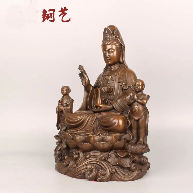HOME SHOP bless Safety Health GOOD luck Talisman efficacious Protection TONGZI Guanyin Bodhisattva Bronze Buddha statue