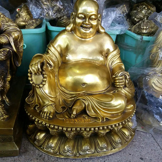 HOME Shop company hall thriving business Money Drawing Good luck Gold Maitreya God of wealth Buddha brass statue