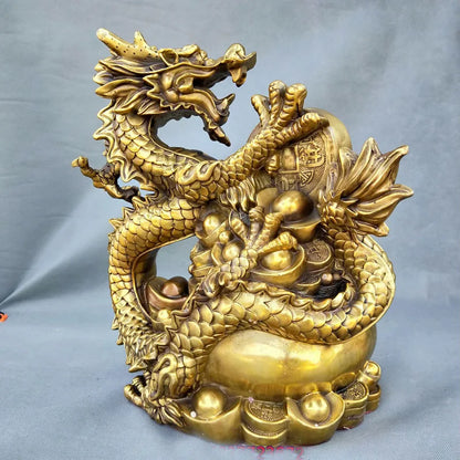 HOME Shop hall TOP decoration ART FENG SHUI Business Good luck bring in wealth Drawing Money royal dragon Statue  37CM