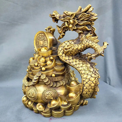 HOME Shop hall TOP decoration ART FENG SHUI Business Good luck bring in wealth Drawing Money royal dragon Statue  37CM