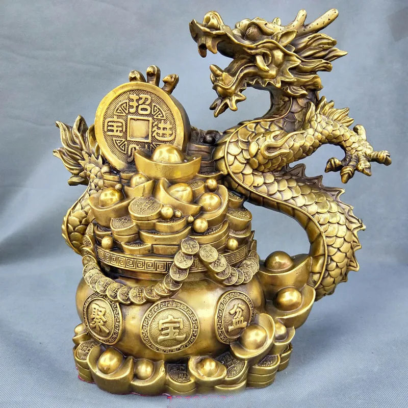 HOME Shop hall TOP decoration ART FENG SHUI Business Good luck bring in wealth Drawing Money royal dragon Statue  37CM