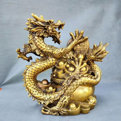 HOME Shop hall TOP decoration ART FENG SHUI Business Good luck bring in wealth Drawing Money royal dragon Statue  37CM