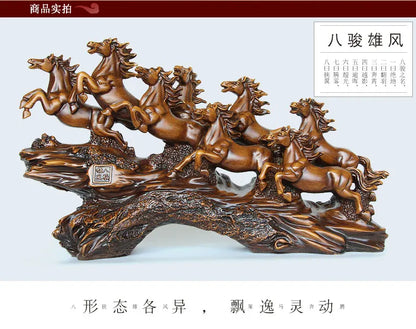 HOME Shop office lobby decoration Business Money Drawing Good luck Propitious Success 8 Running HORSES FENG SHUI art Statue