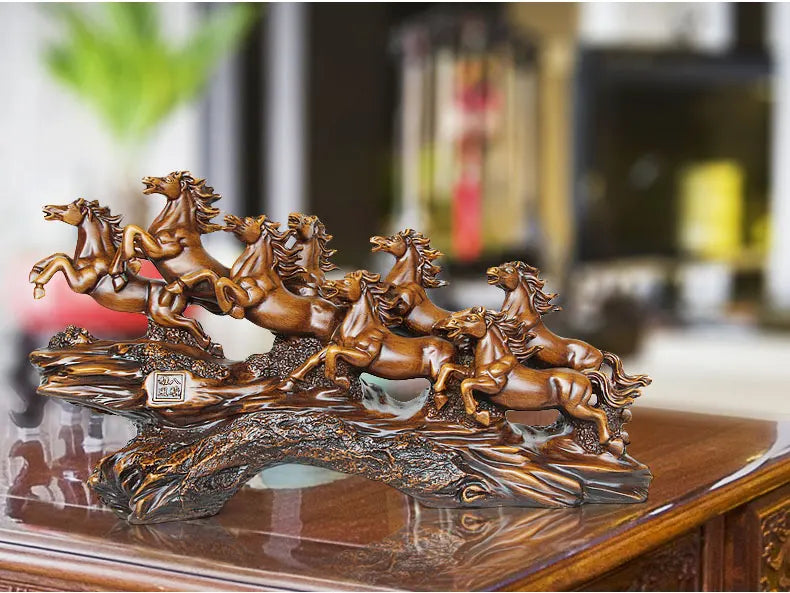 HOME Shop office lobby decoration Business Money Drawing Good luck Propitious Success 8 Running HORSES FENG SHUI art Statue