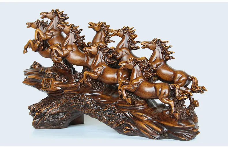 HOME Shop office lobby decoration Business Money Drawing Good luck Propitious Success 8 Running HORSES FENG SHUI art Statue