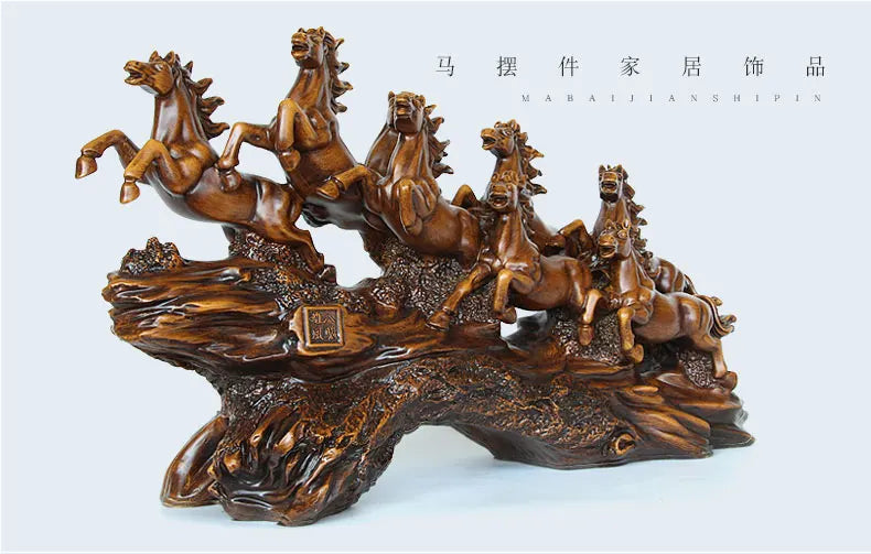 HOME Shop office lobby decoration Business Money Drawing Good luck Propitious Success 8 Running HORSES FENG SHUI art Statue