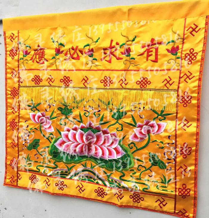 HOME Temple Effective talisman YOU QIU BI YING  Worship Buddha Embroidery Altar table enclosure FENG SHUI wall Hanging Curtain