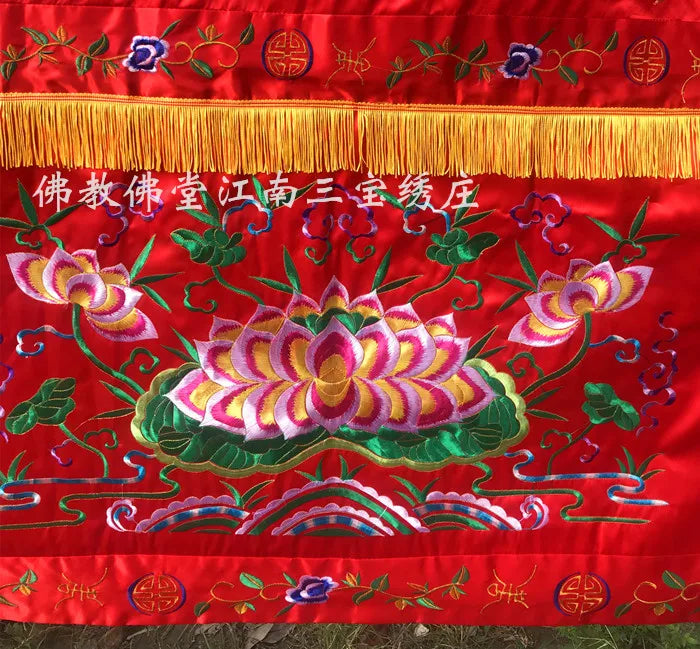 HOME Temple Effective talisman YOU QIU BI YING  Worship Buddha Embroidery Altar table enclosure FENG SHUI wall Hanging Curtain