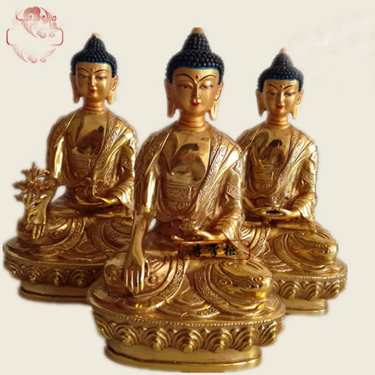 HOME Temple Phra Sompo Buddhas # India Tibetan Buddhism Amitabha Sakyamuni the Medicine Buddha Gold gilding brass statue