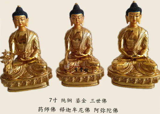 HOME Temple Phra Sompo Buddhas # India Tibetan Buddhism Amitabha Sakyamuni the Medicine Buddha Gold gilding brass statue