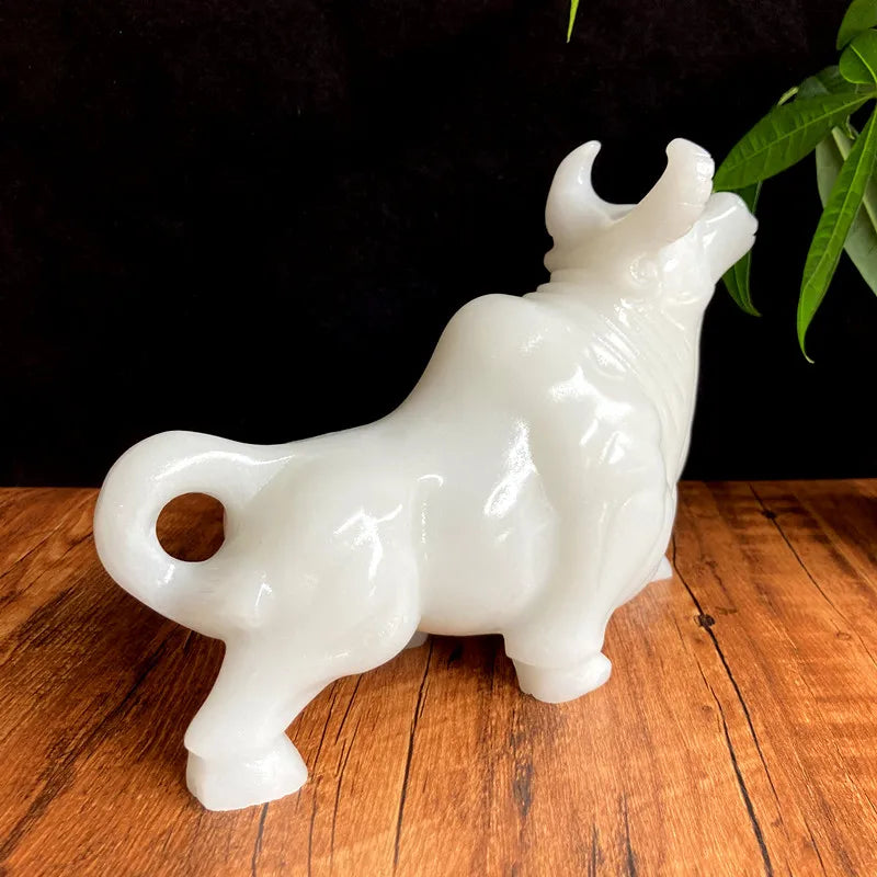 HOME company OFFICE mascot high grade White jade GOOD LUCK Wall Street Bull finance stock market cattle sculpture