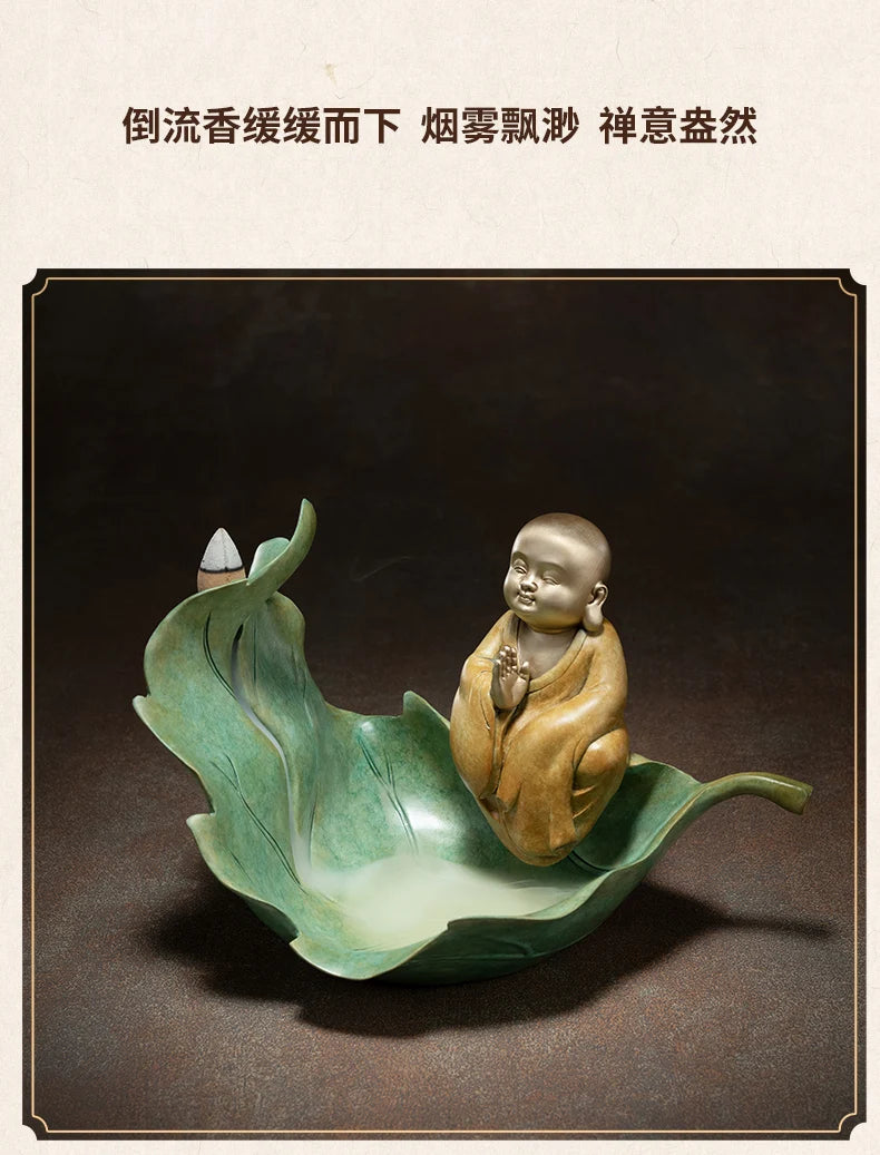 HOME living ROOM Shrine Buddhist monk Linden Buddhist artistic conception Incense bronze sculpture Nourishing heart decorative