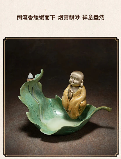 HOME living ROOM Shrine Buddhist monk Linden Buddhist artistic conception Incense bronze sculpture Nourishing heart decorative