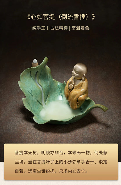 HOME living ROOM Shrine Buddhist monk Linden Buddhist artistic conception Incense bronze sculpture Nourishing heart decorative