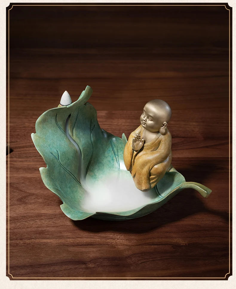 HOME living ROOM Shrine Buddhist monk Linden Buddhist artistic conception Incense bronze sculpture Nourishing heart decorative