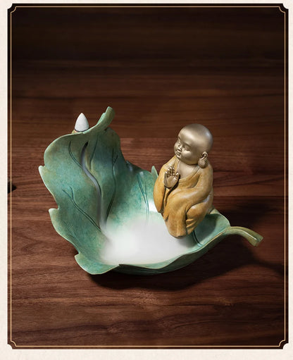 HOME living ROOM Shrine Buddhist monk Linden Buddhist artistic conception Incense bronze sculpture Nourishing heart decorative