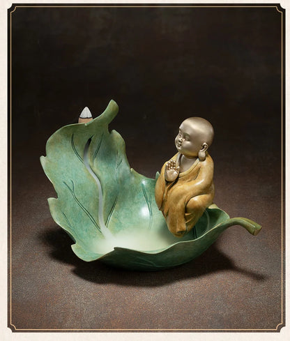 HOME living ROOM Shrine Buddhist monk Linden Buddhist artistic conception Incense bronze sculpture Nourishing heart decorative