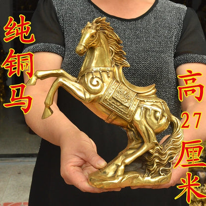 HOME office Company FENG SHUI business GIFT Money Drawing GOOD LUCK battle steed horse Mascot Brass Sculpture 27CM