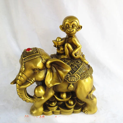 HOME office SHOP Business ART Money Drawing GOOD LUCK Mascot # Southeast Asia FU Elephant Monkey FENG SHUI Brass statue