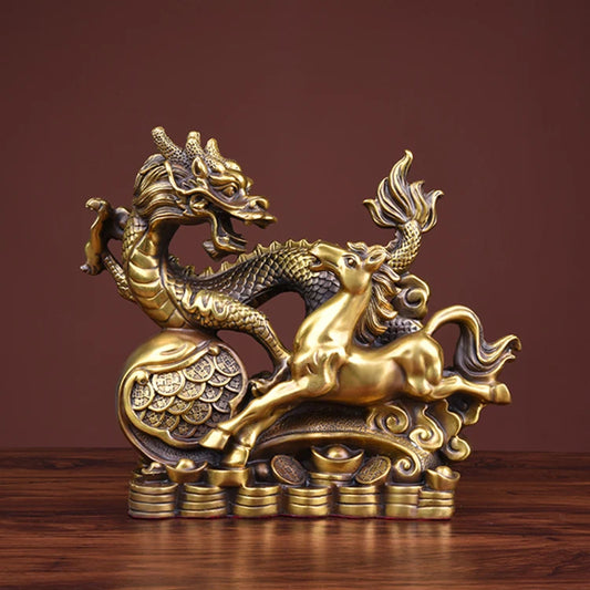 HOME office SHOP Business thriving business Wealth GOOD LUCK Mascot Royal dragon Successful horse FENG SHUI Brass statue