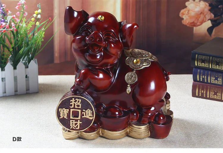 HOME office company shop thriving business Money drawing GOOK LUCK Zodiac Fortune Pig Mascot FENG SHUI art Statue