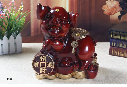 HOME office company shop thriving business Money drawing GOOK LUCK Zodiac Fortune Pig Mascot FENG SHUI art Statue