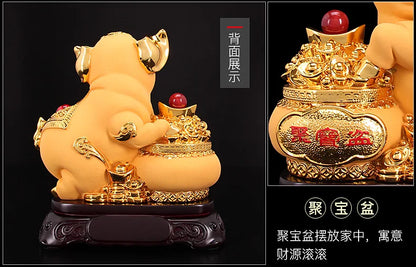 HOME office company shop  thriving business Ornament Money drawing GOOK LUCK Fortune GOLD Pig Mascot FENG SHUI art Statue