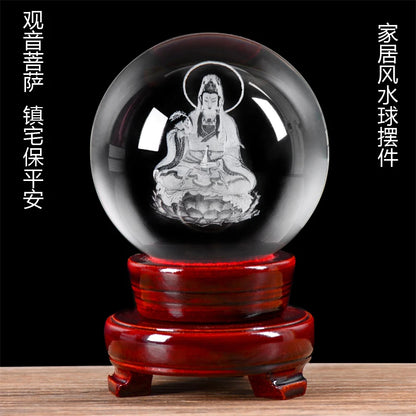 HOME office shop efficacious Talisman Bless safe good luck 3D Avalokitesvara Guanyin Buddha Crystal ball FENG SHUI statue
