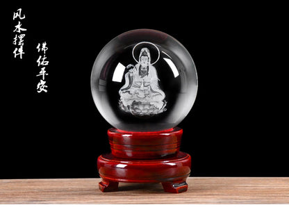 HOME office shop efficacious Talisman Bless safe good luck 3D Avalokitesvara Guanyin Buddha Crystal ball FENG SHUI statue