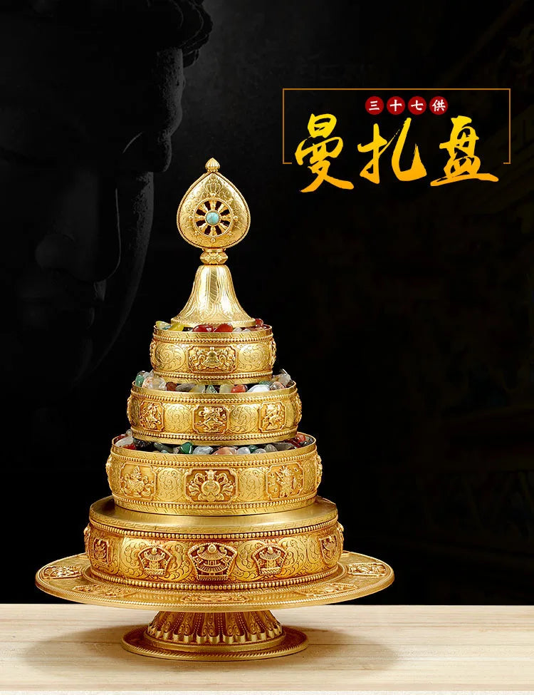 HOME shrine altar worship Buddhism safe protection GOOD LUCK Eight Auspicious Symbols of Buddhism COPPER Gemstone Manza plate
