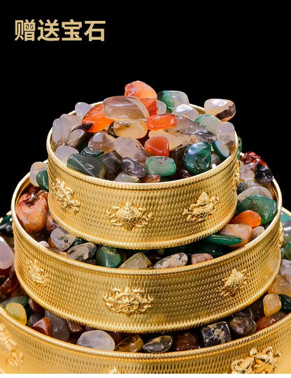 HOME shrine altar worship Buddhism safe protection GOOD LUCK Eight Auspicious Symbols of Buddhism COPPER Gemstone Manza plate L
