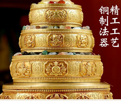 HOME shrine altar worship Buddhism safe protection GOOD LUCK Eight Auspicious Symbols of Buddhism COPPER Gemstone Manza plate