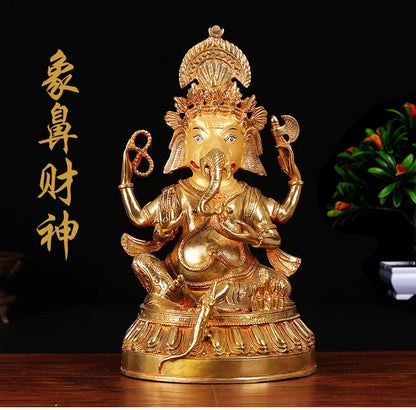 HOT SALE  28 CM Buddhism gilding Ganesha mammon God of wealth Buddha brass statue GOOD MASCOT